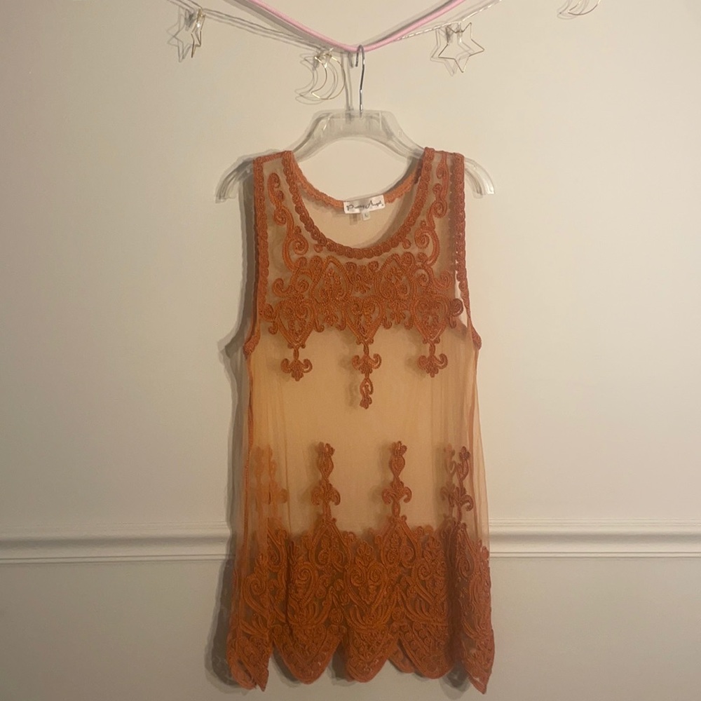 Orange embroidered sheer cover up